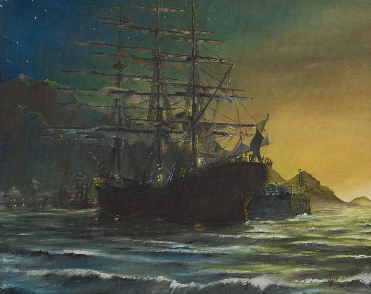 Clipper hajó a kikötőben 1860-as évek, 1991, (olaj, vászon tábla) alkotó: Vincent Alexander Booth