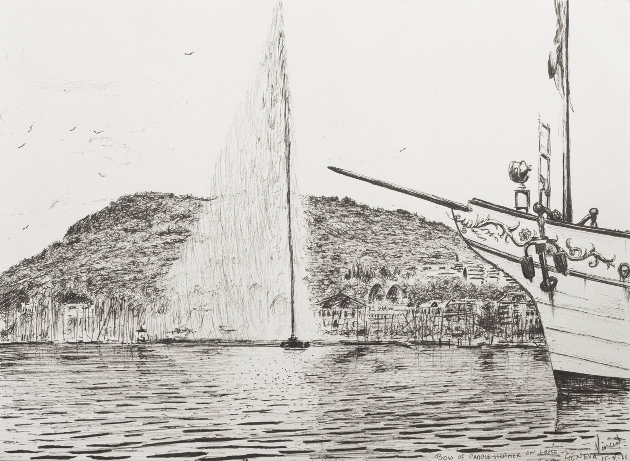 Genfi szökőkút és sétahajó orra, 2011, ( Tinta, papír) alkotó: Vincent Alexander Booth