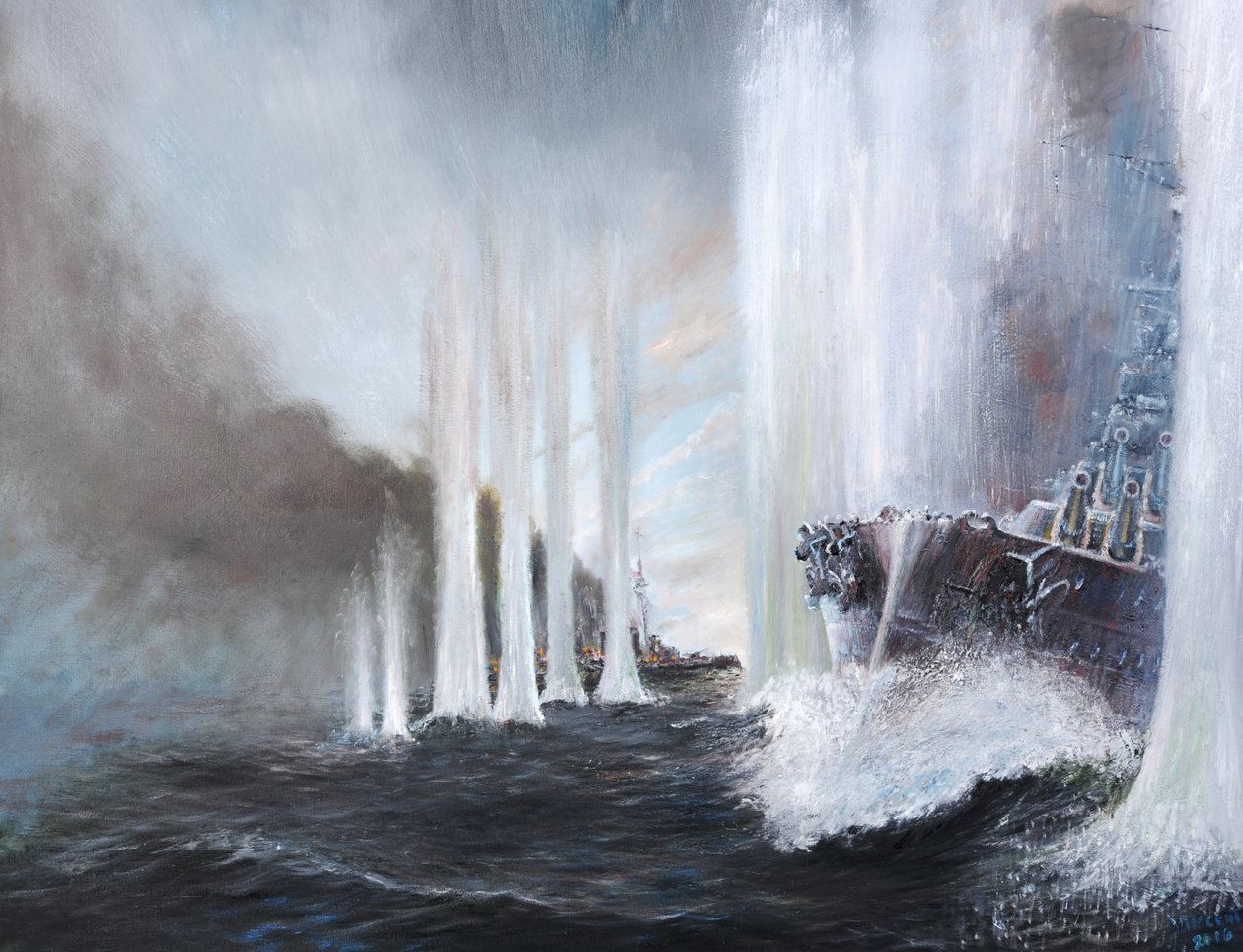 A HMS Warspite körözi a HMS Warriort Jütlandban, 1916. május 31., 2018. alkotó: Vincent Alexander Booth