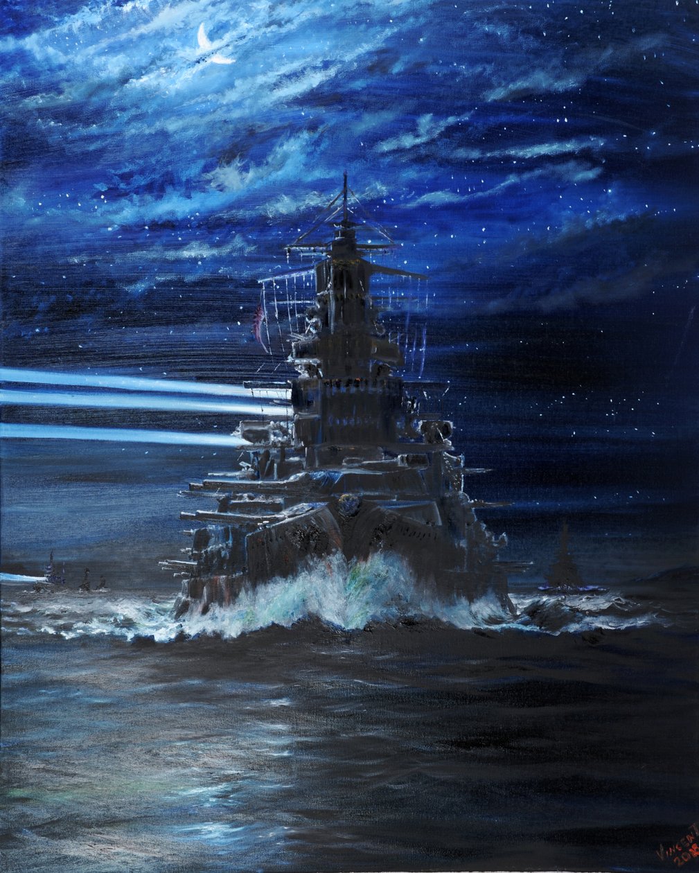 IJN Hiei és Akatsuki világít a USS Atlanta, Guadalcanal 1942, 2018, alkotó: Vincent Alexander Booth