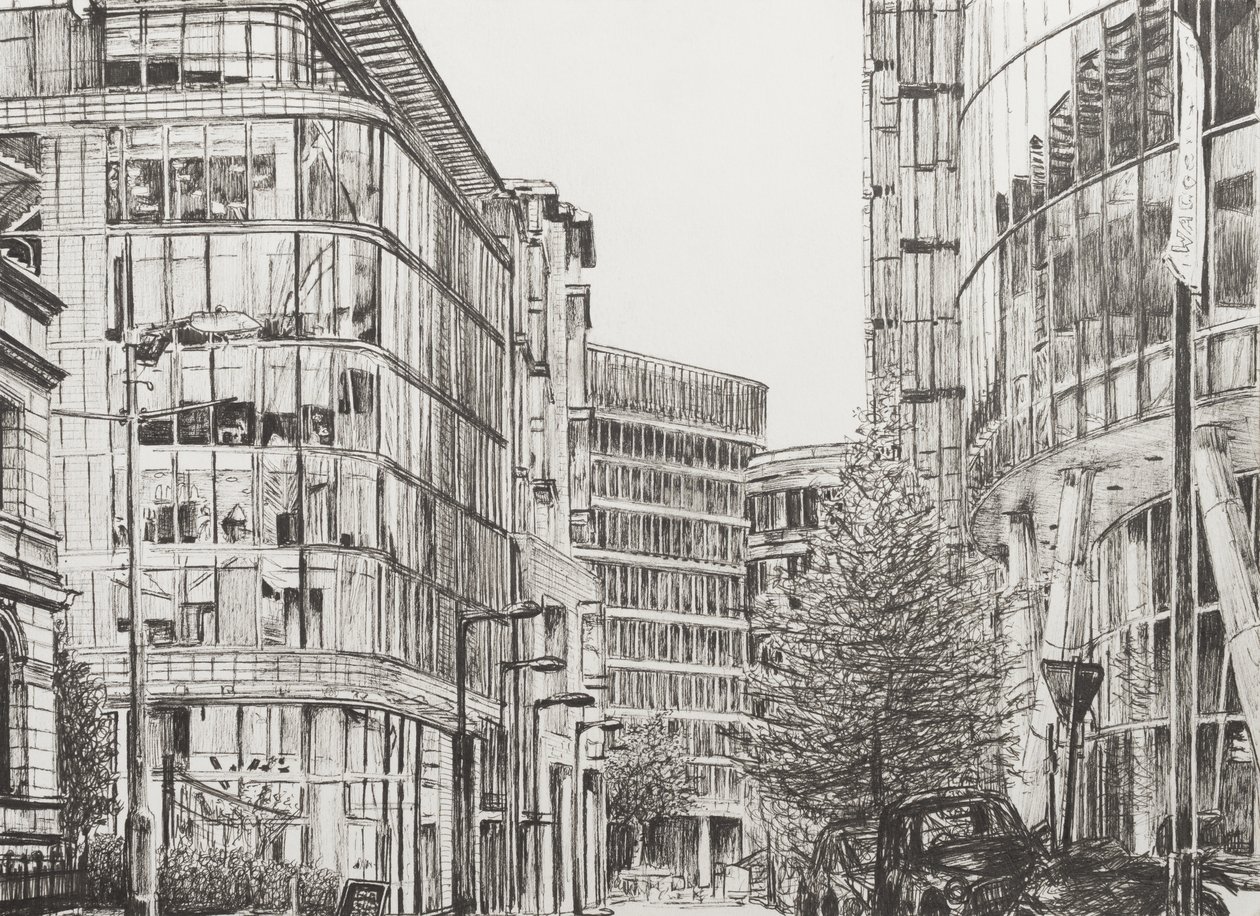 Manchester, Deansgate, kilátás a kávézóból, 2010 (Tinta papíron) alkotó: Vincent Alexander Booth