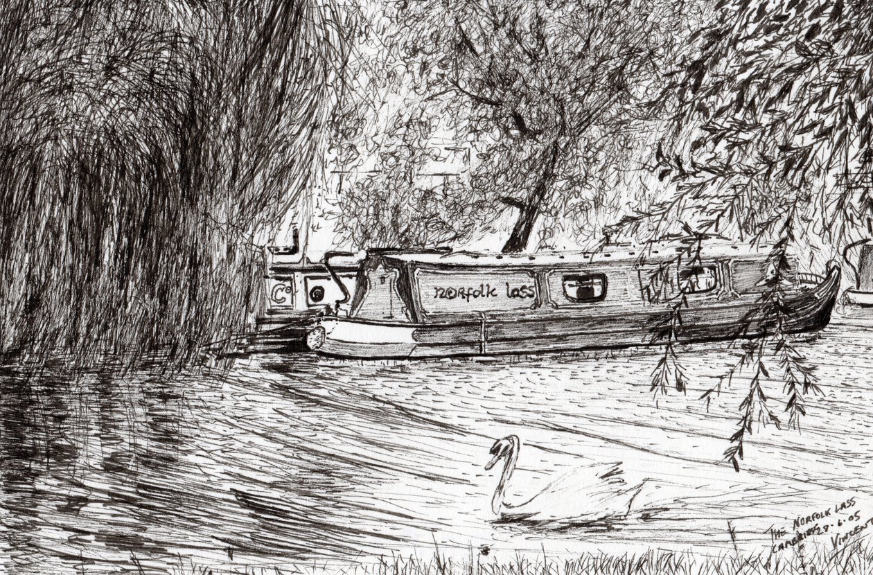 Narrow boats Cambridge, 2005, (tinta papíron) alkotó: Vincent Alexander Booth