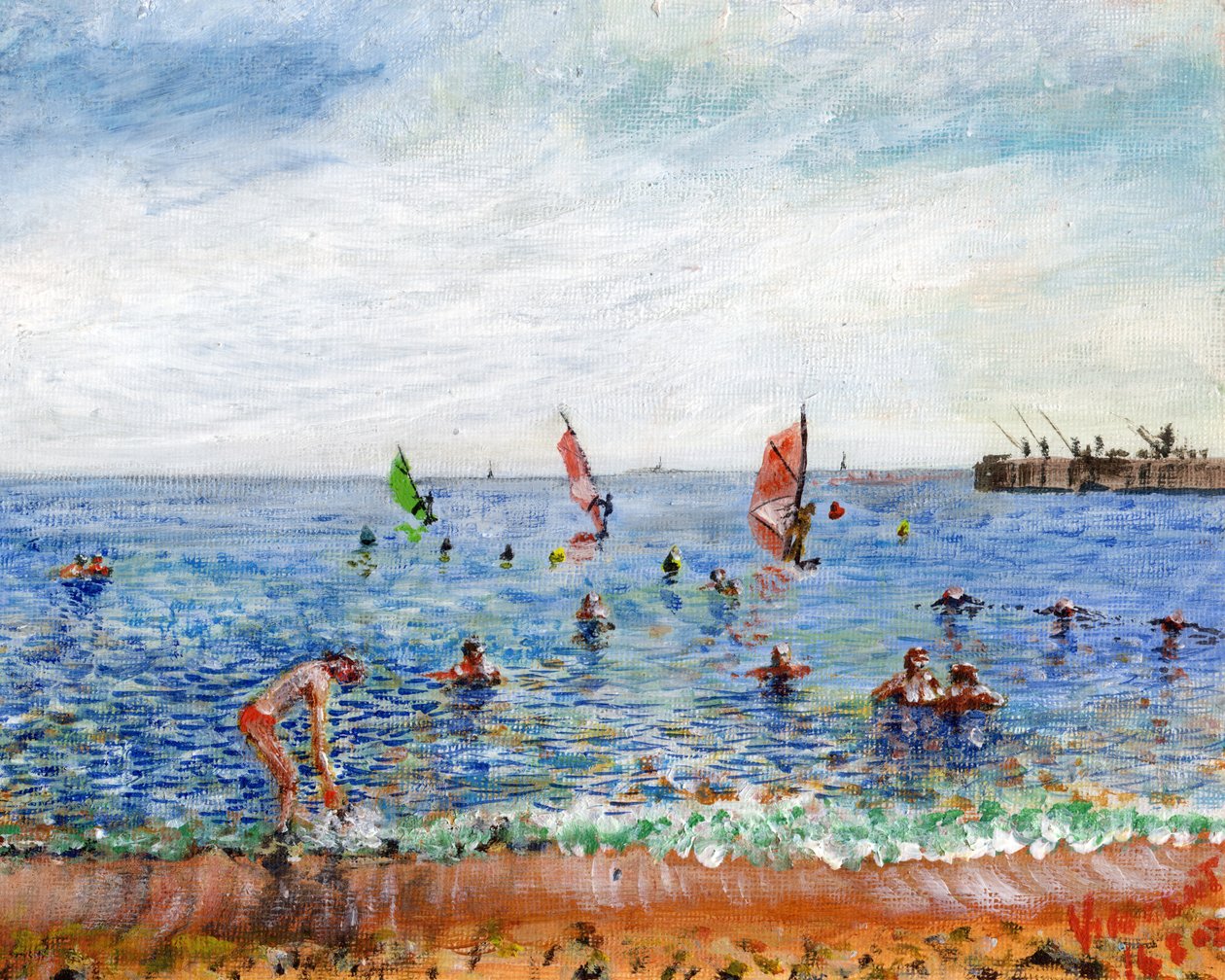 Poblenou Beach Barcelona, 2002, (akril, vászon táblán) alkotó: Vincent Alexander Booth