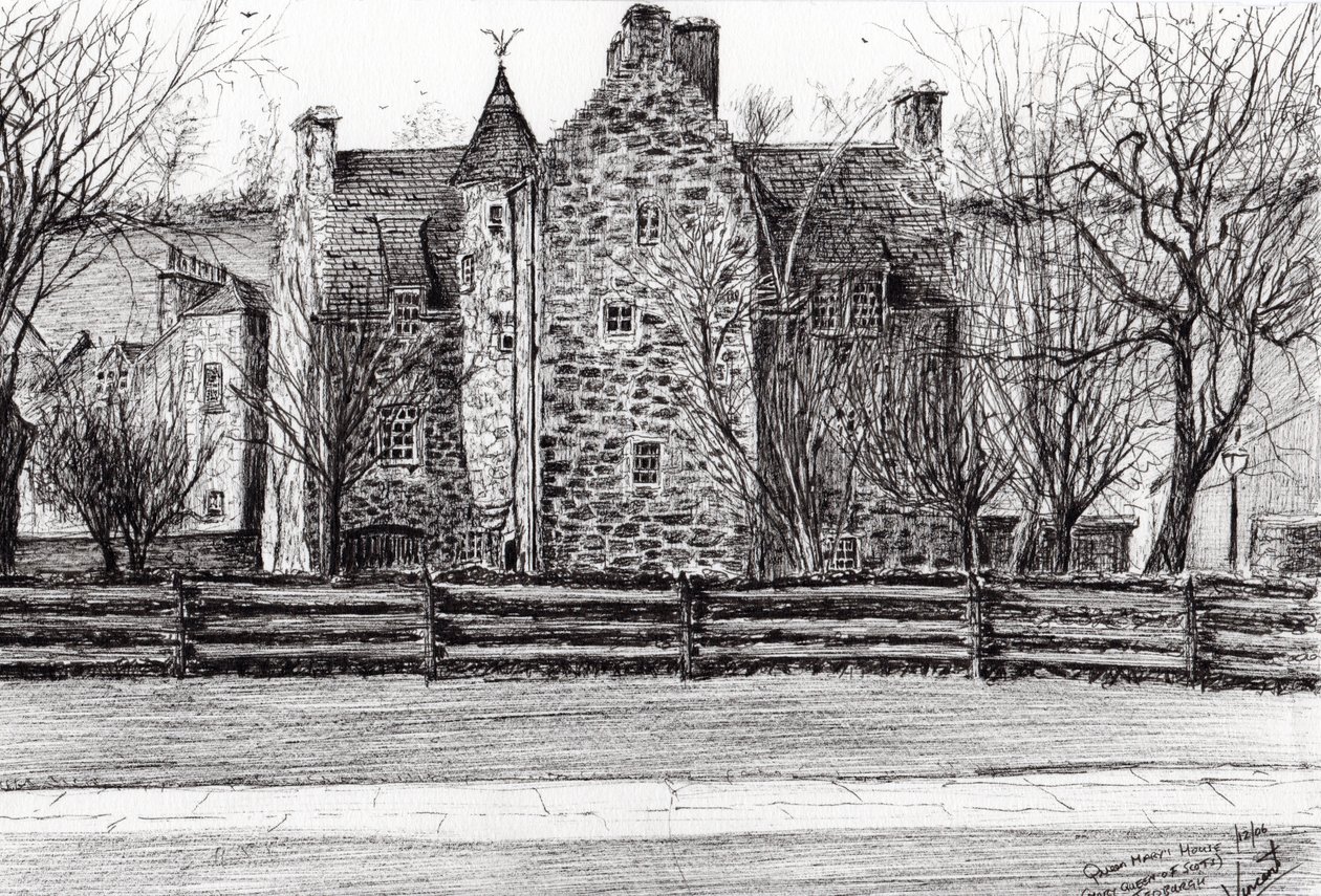 Queen Marys háza, Jedburgh, 2006, (tinta papíron) alkotó: Vincent Alexander Booth