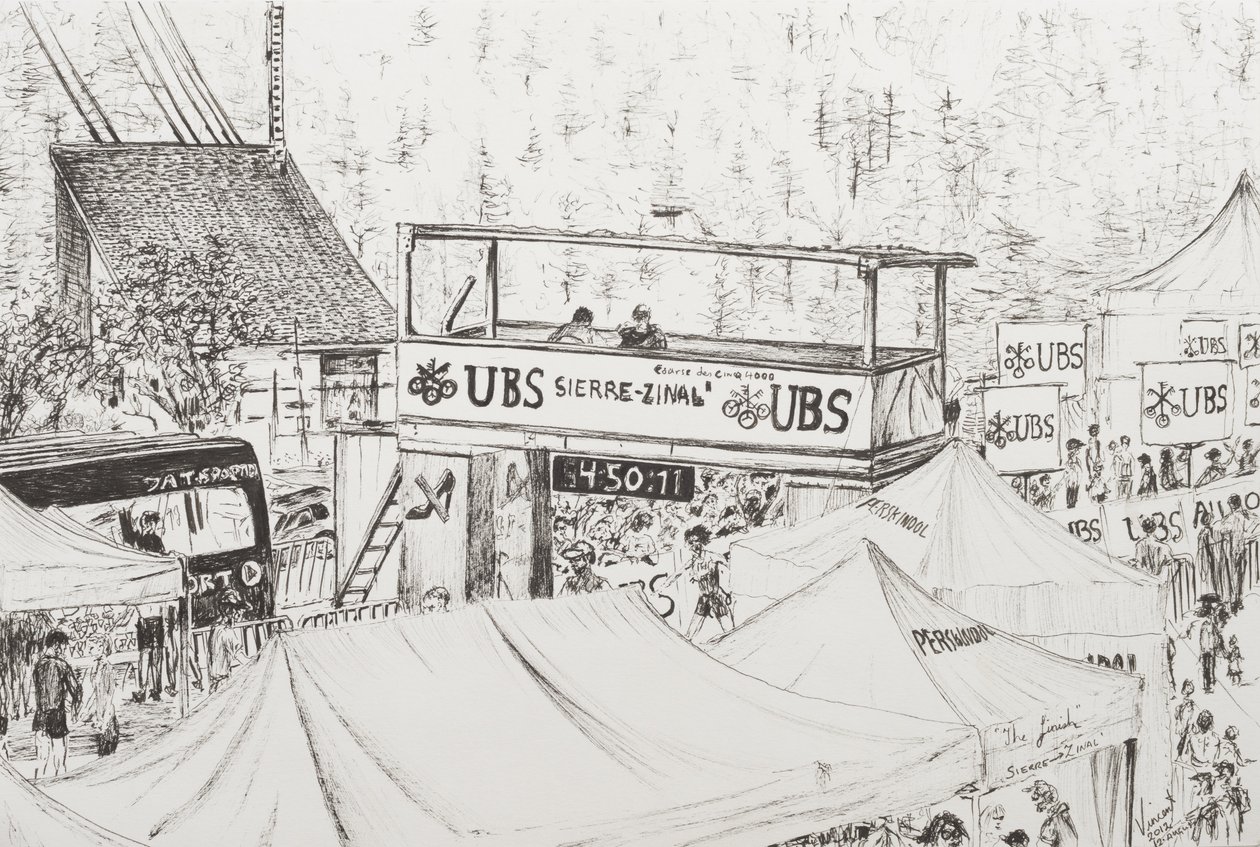 Sierre to Zinal Mountain Race, The Finish 2012. (Tinta papíron) alkotó: Vincent Alexander Booth
