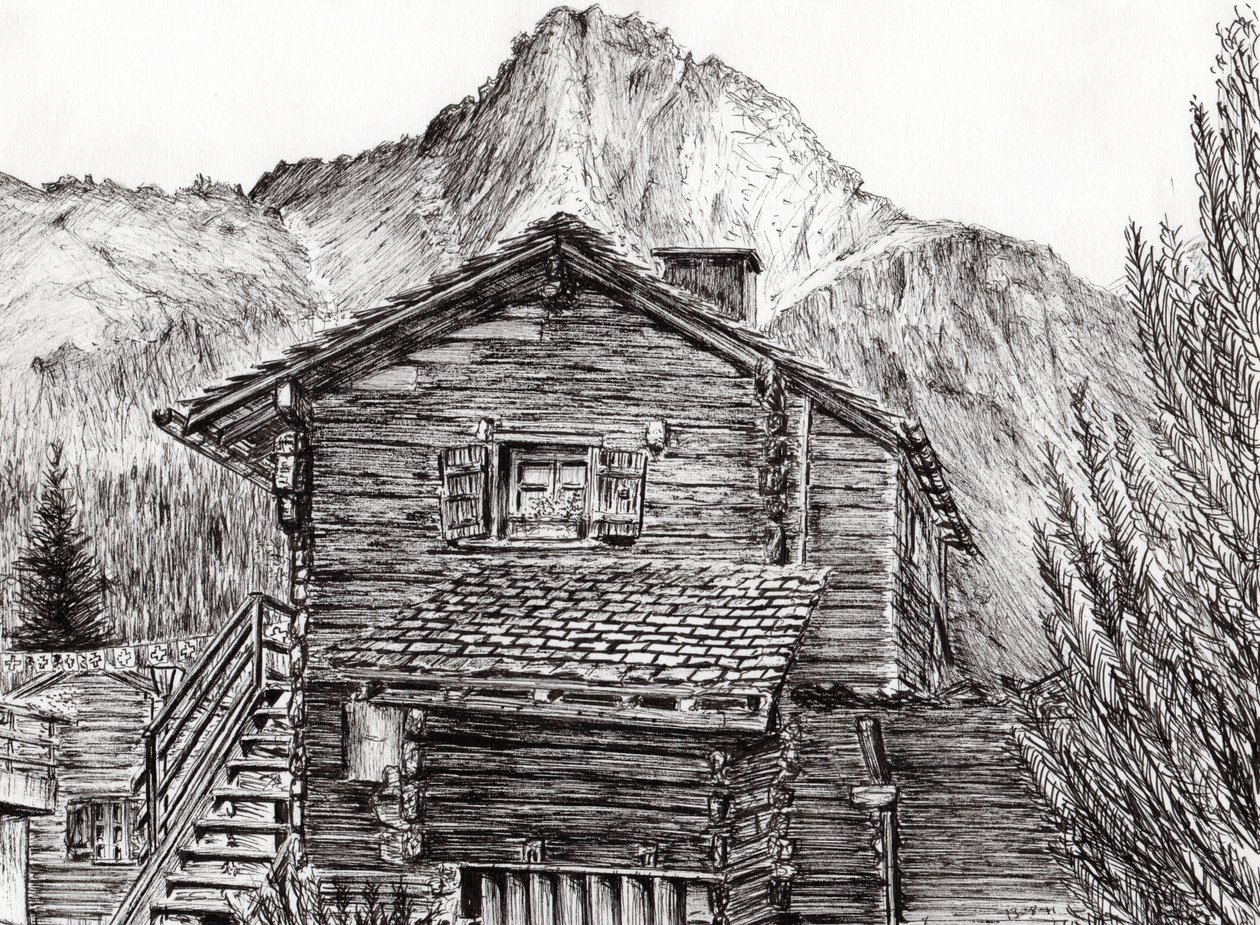 Kilátás a B&B Zinal Switzerlandból, 2011, (tinta papíron) alkotó: Vincent Alexander Booth