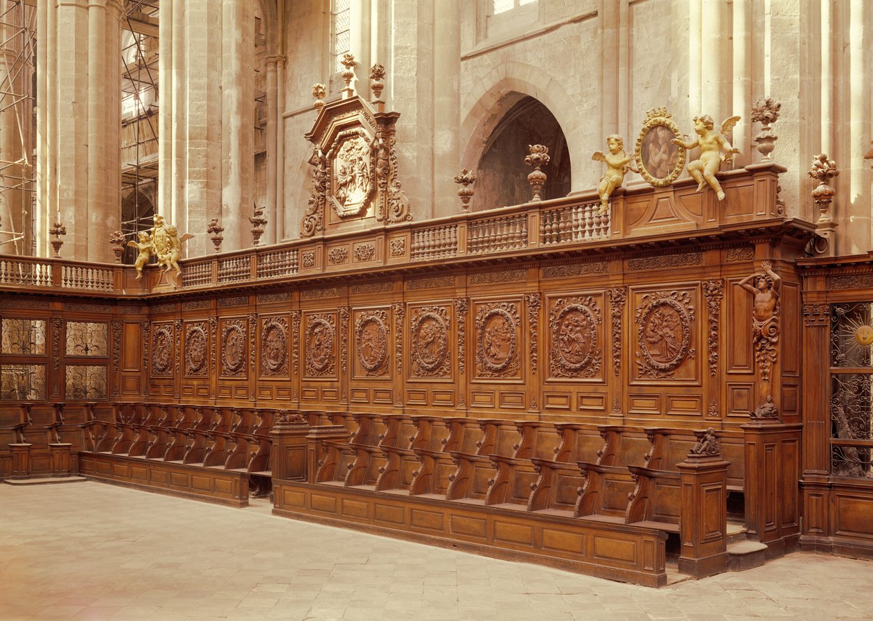 Kórusszék Szent Domonkos életét ábrázoló medalionokkal, 1681-92 (diófa) alkotó: Vincent Funel