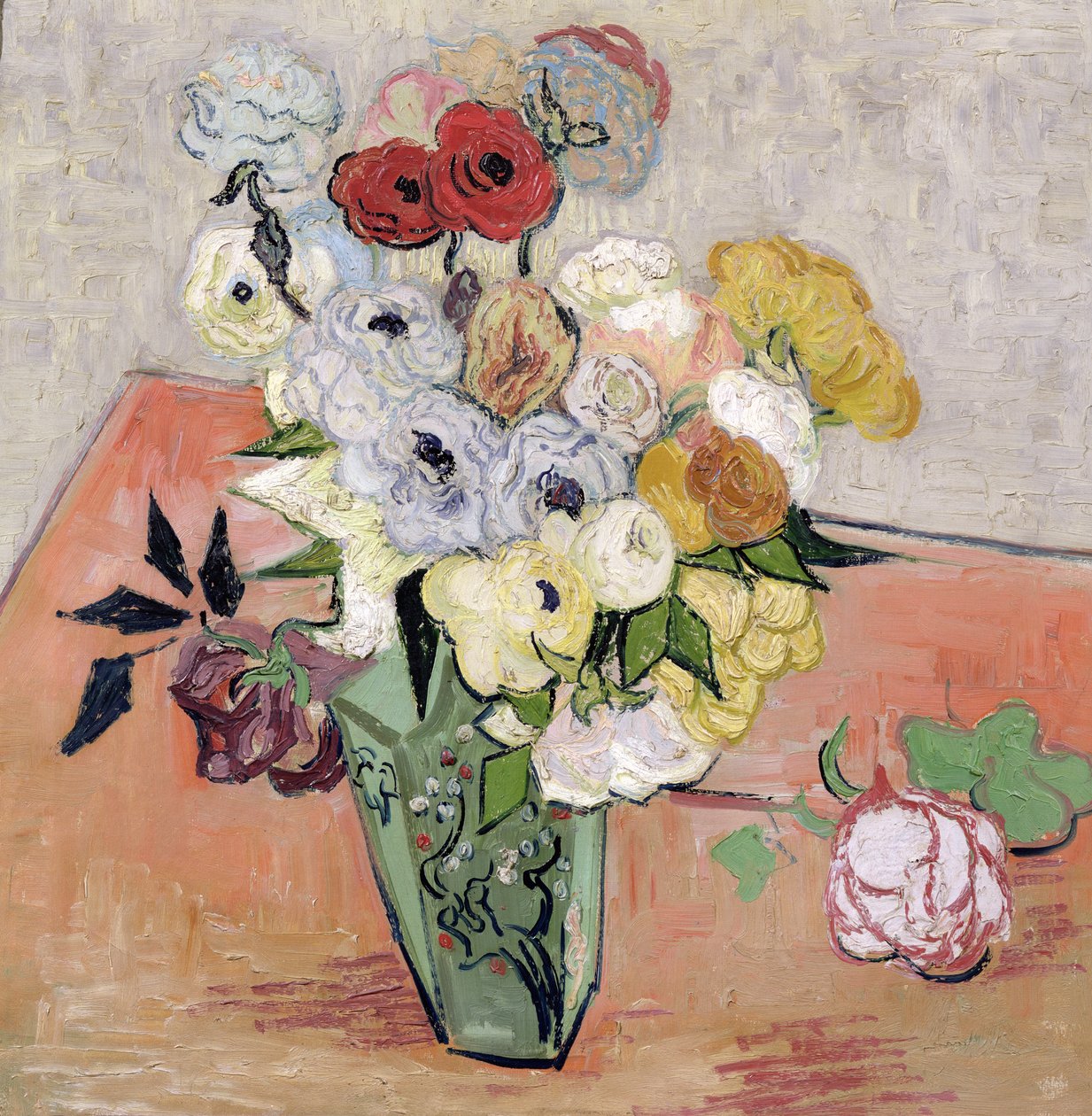 Japán váza rózsákkal és kökörcsinekkel, 1890 alkotó: Vincent van Gogh