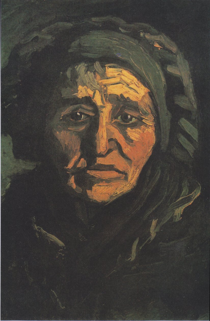 Egy parasztasszony feje zöldes motorháztetővel alkotó: Vincent van Gogh