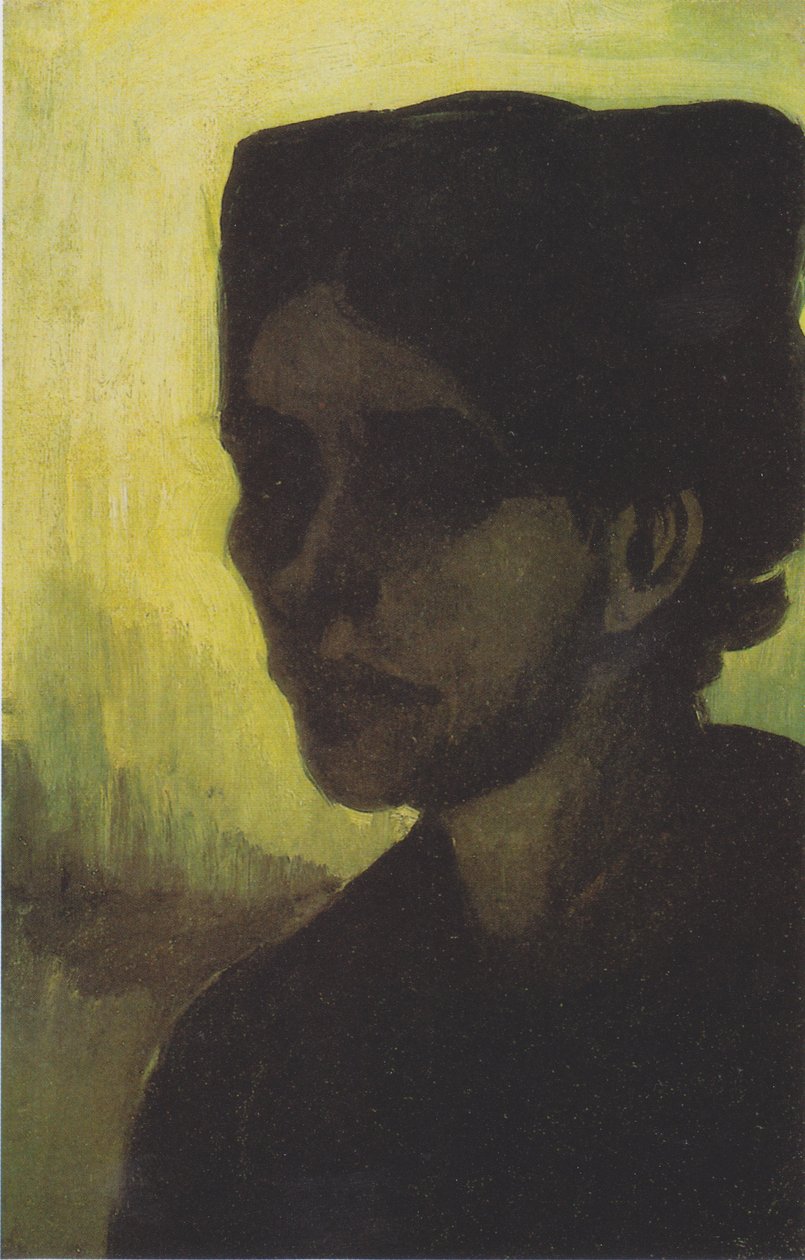 Egy fiatal parasztasszony feje sötét motorháztetővel alkotó: Vincent van Gogh