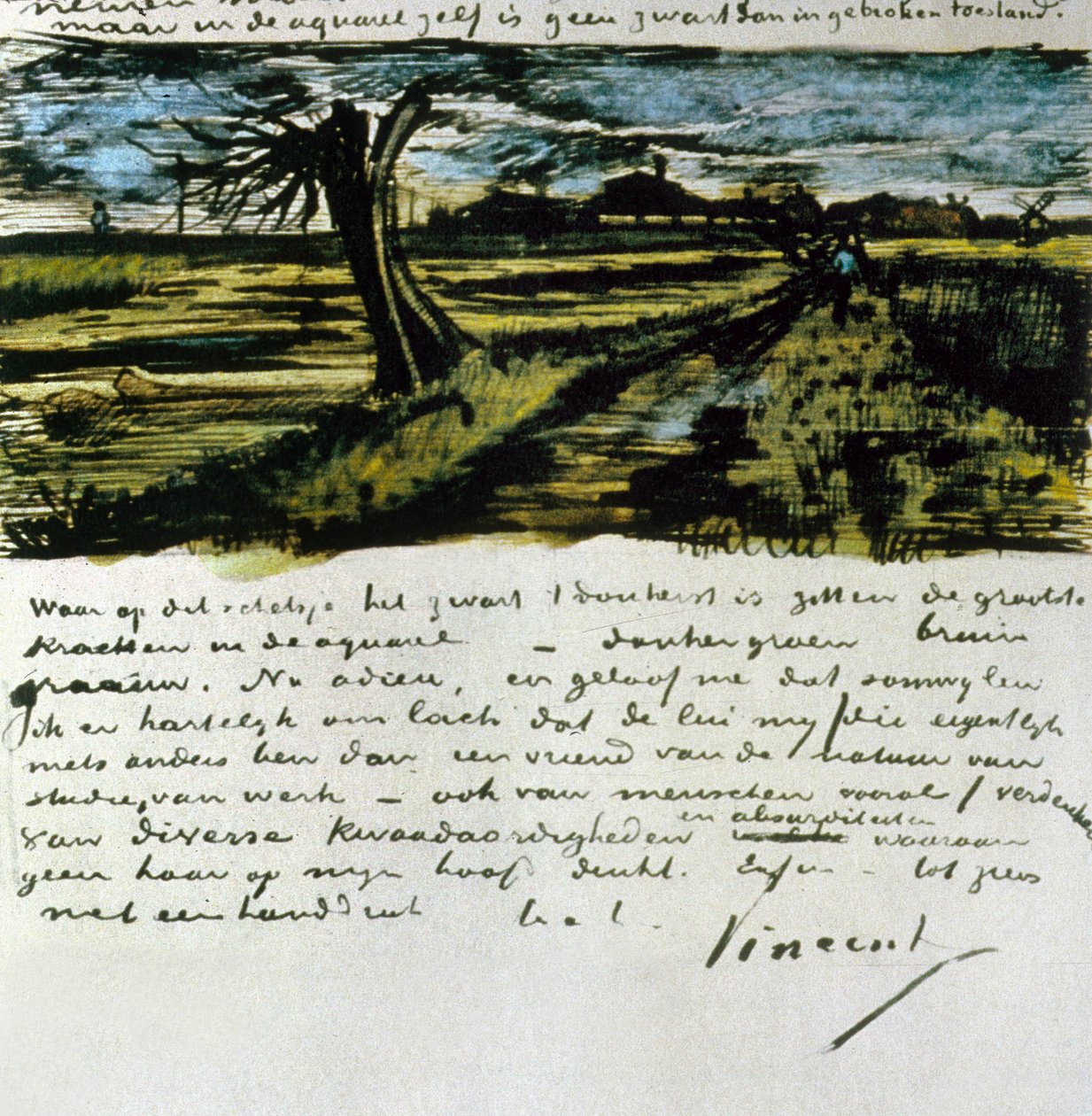 Vincent van Gogh 252. levele Theo van Goghnak: Pollard Willow, 1882. augusztus 1. körül (toll, tinta és WC papíron) alkotó: Vincent van Gogh