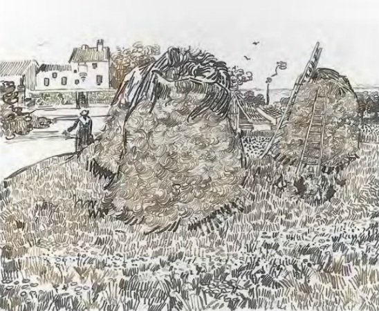 Szénahalmok a farm közelében alkotó: Vincent van Gogh