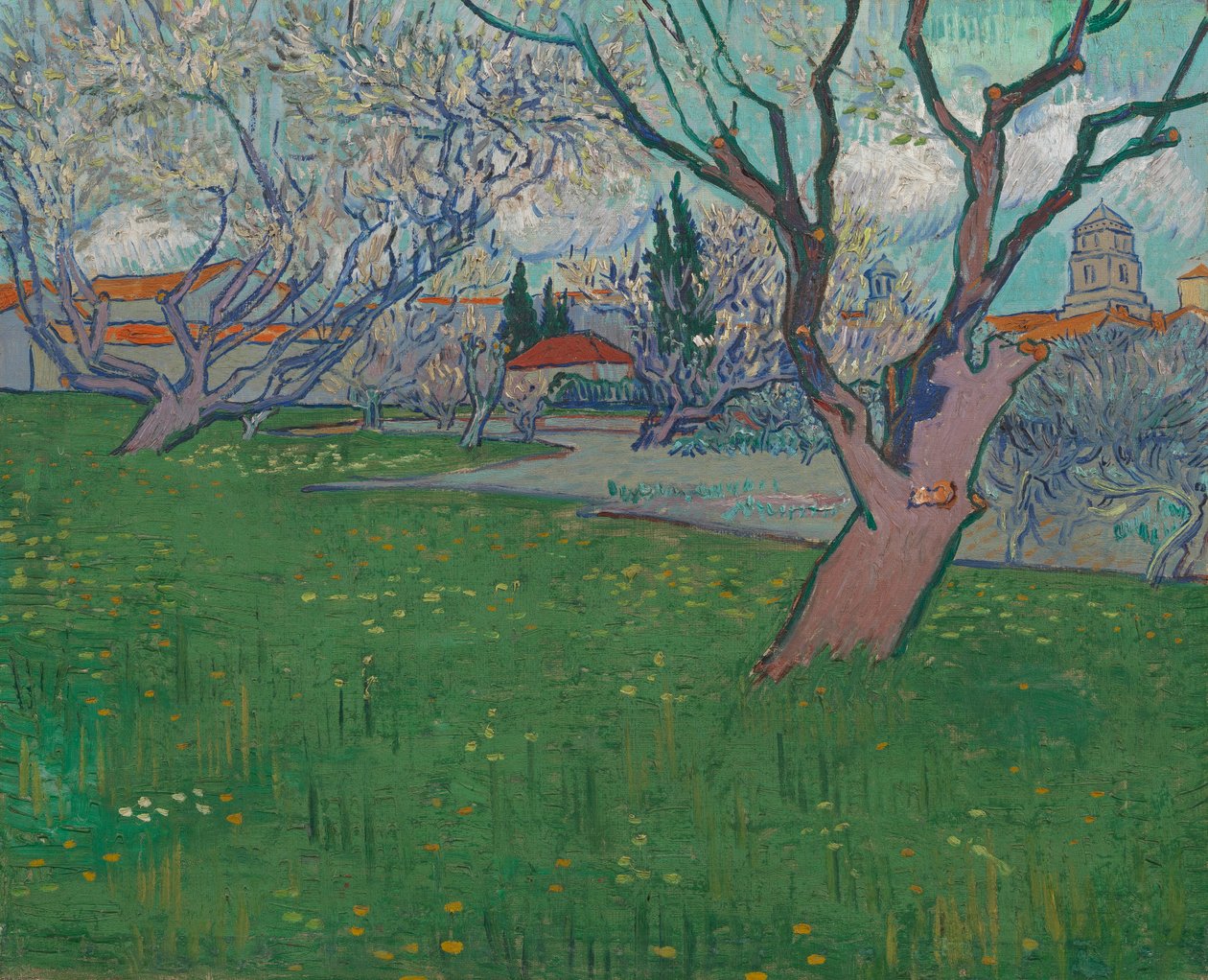 Gyümölcsöskertek Blossomban, kilátással Arles-ra alkotó: Vincent van Gogh