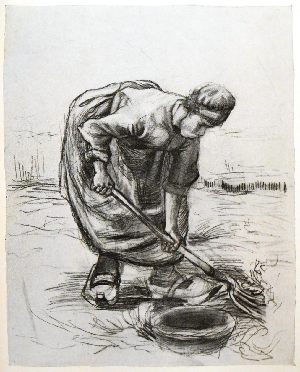 Parasztasszony, burgonyát ás, kosárral alkotó: Vincent van Gogh