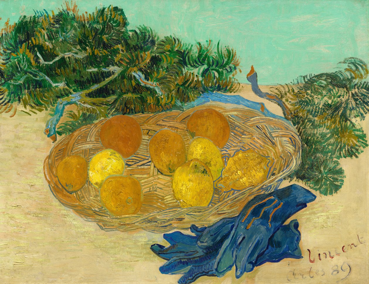 Narancs és citrom csendélet kék kesztyűvel alkotó: Vincent van Gogh