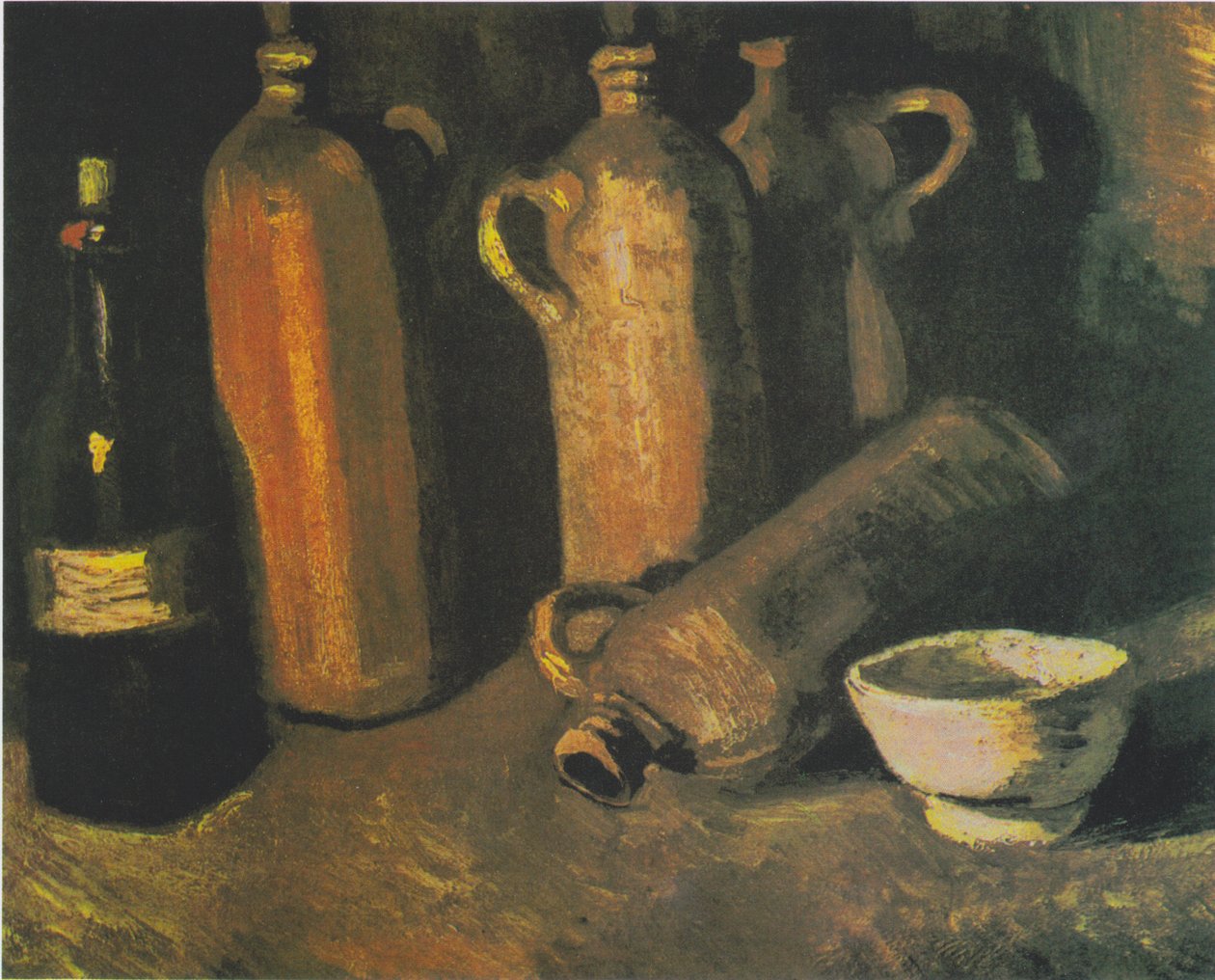 Csendélet négy kancsóval, üveggel és fehér tállal alkotó: Vincent van Gogh
