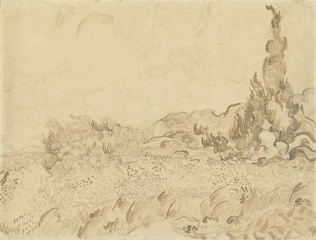Búzamező ciprusfákkal2 alkotó: Vincent van Gogh