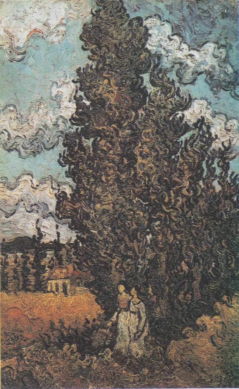 Ciprusfák és két nő alkotó: Vincent van Gogh