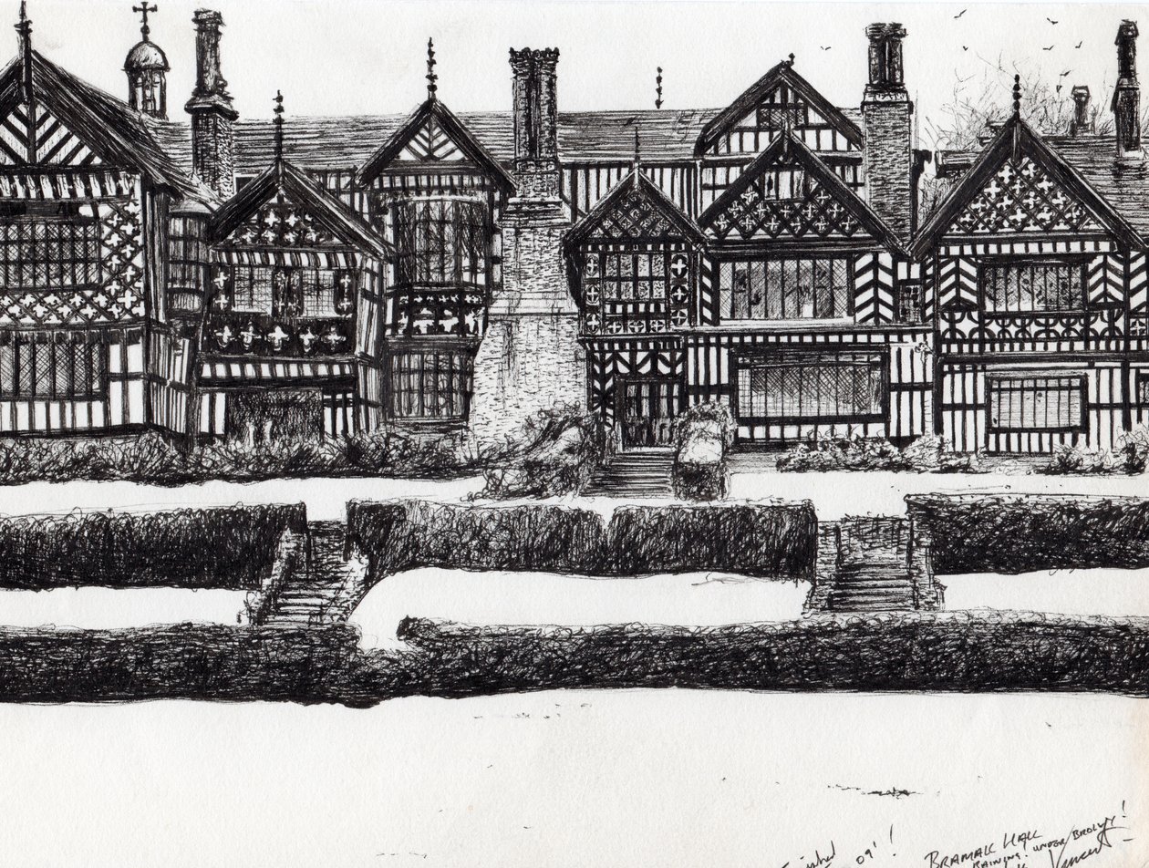 Bramall Hall Bramhall, 2004, (tinta papíron) alkotó: Vincent Alexander Booth