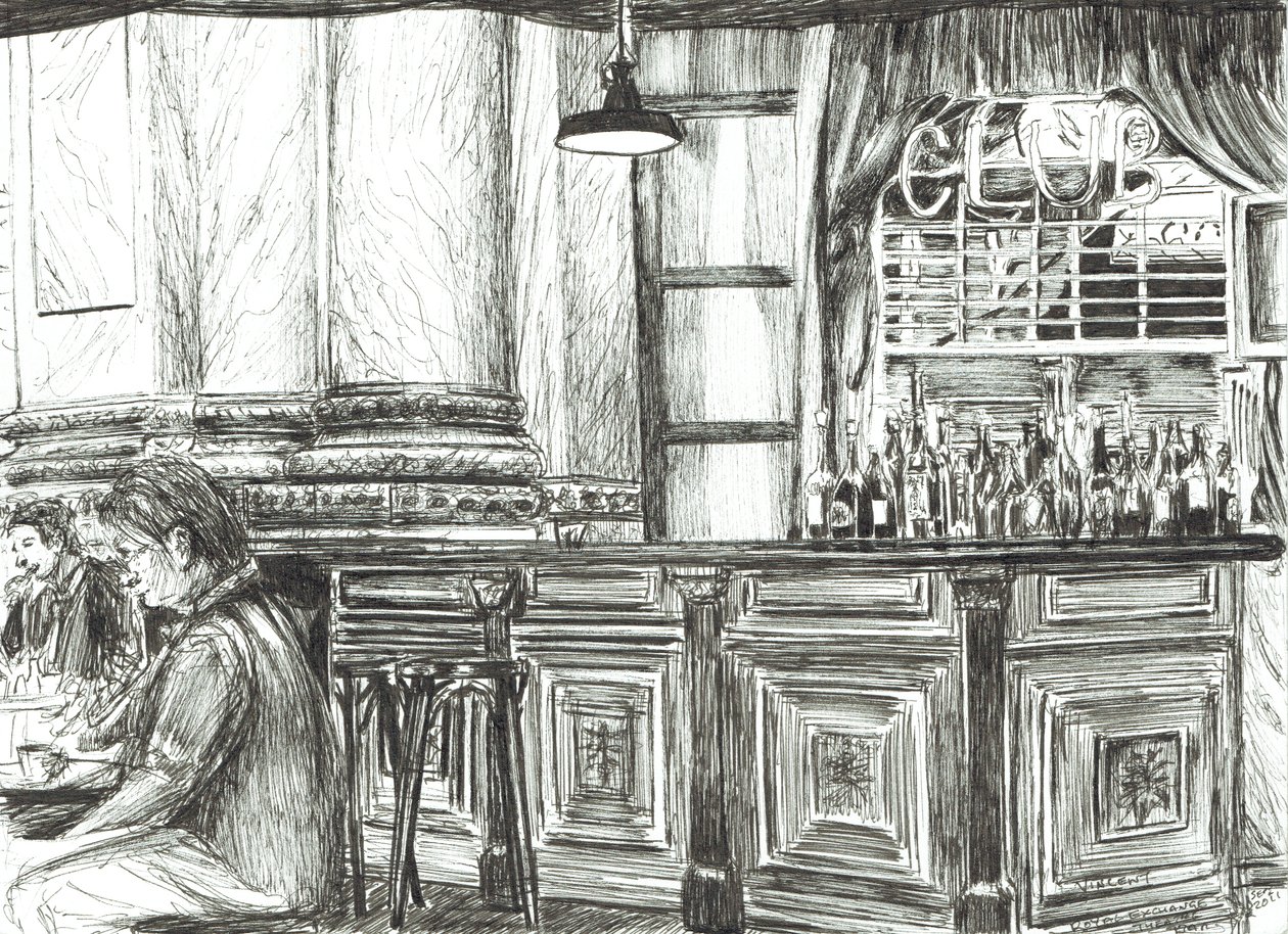 Kávézó a királyi tőzsdén, Manchester, 2011 (Tinta papíron) alkotó: Vincent Alexander Booth