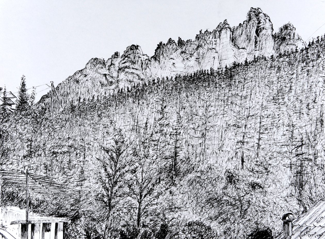 Dolomitok az erkélyről Dont Olaszországban 2019 alkotó: Vincent Alexander Booth