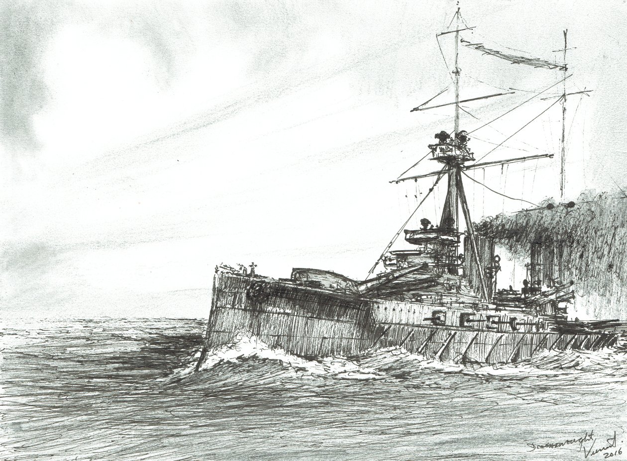 HMS Dreadnought a tengeren, 2017, (tinta papíron) alkotó: Vincent Alexander Booth