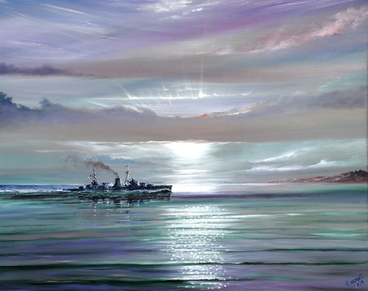 HMS Neptune, Földközi-tenger, 1941. december, 2019 (olaj, vászon) alkotó: Vincent Alexander Booth