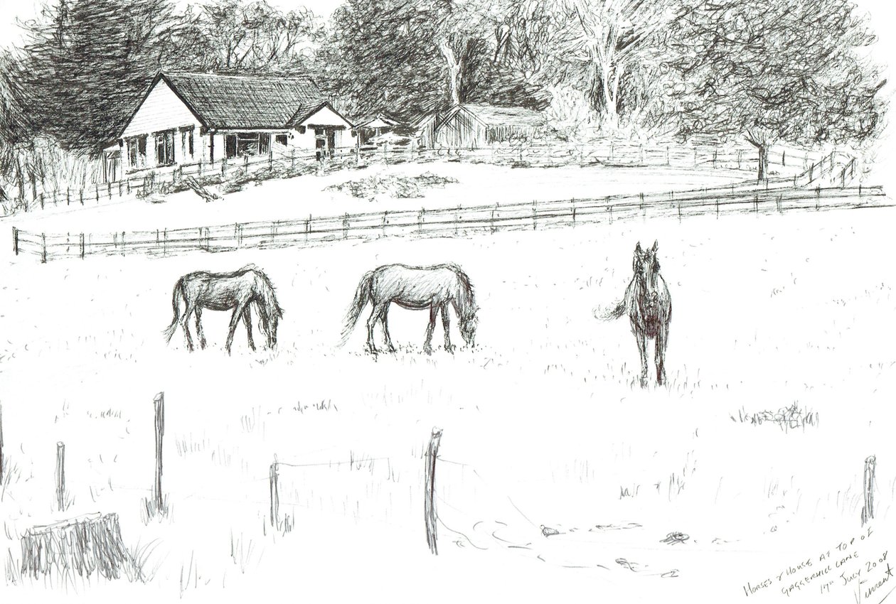 Lovak a sáv tetején, 2008 (tinta papíron) alkotó: Vincent Alexander Booth