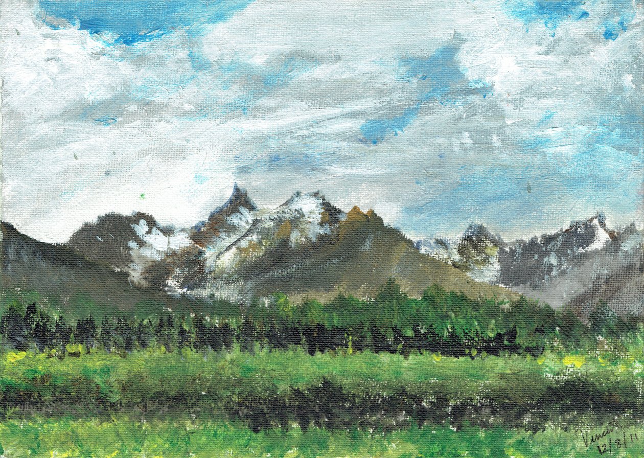 Hotel view at Crans, 2011, (akril, vászon táblán) alkotó: Vincent Alexander Booth