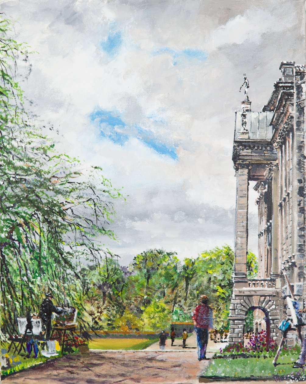 Lyme Park kilátás a házra és a kertekre, 2015, (Akril, vászon táblán) alkotó: Vincent Alexander Booth