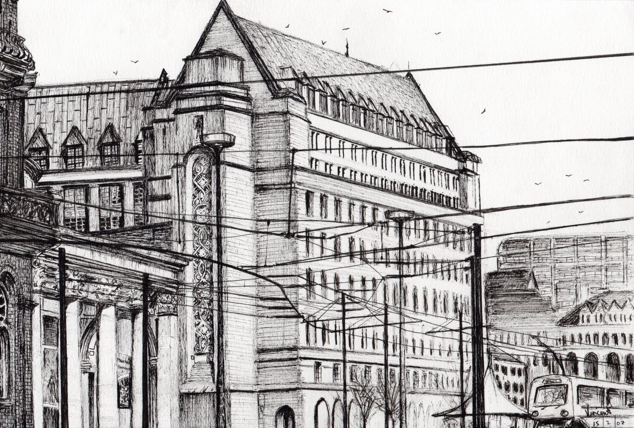 Manchesteri városháza, 2007, (tinta papíron) alkotó: Vincent Alexander Booth