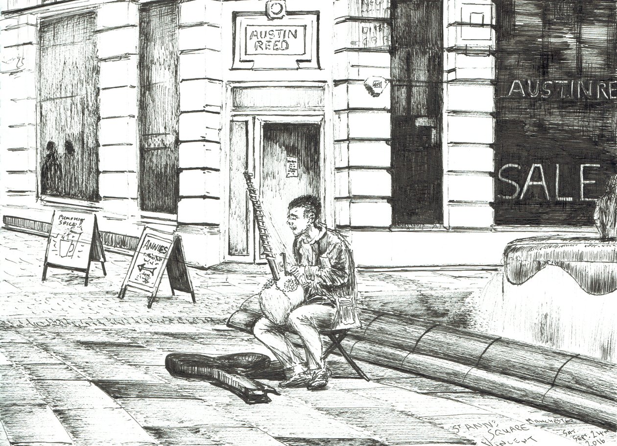 Zenész St. Anns Square, 2016, (Tinta papíron) alkotó: Vincent Alexander Booth