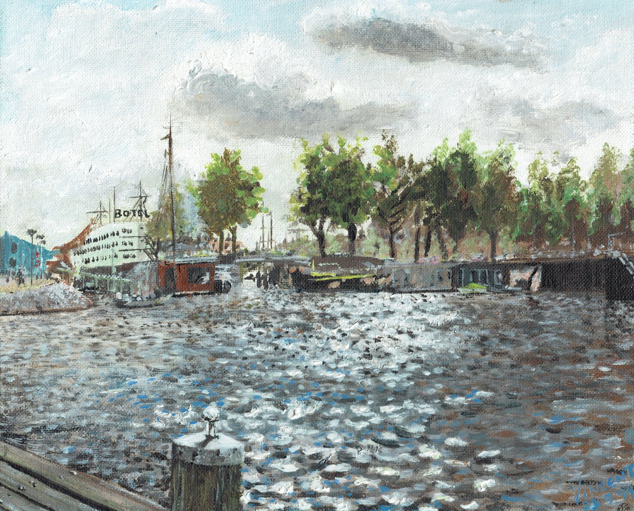 Oosterdok Amsterdam, 1999, (akril, vászon táblán) alkotó: Vincent Alexander Booth