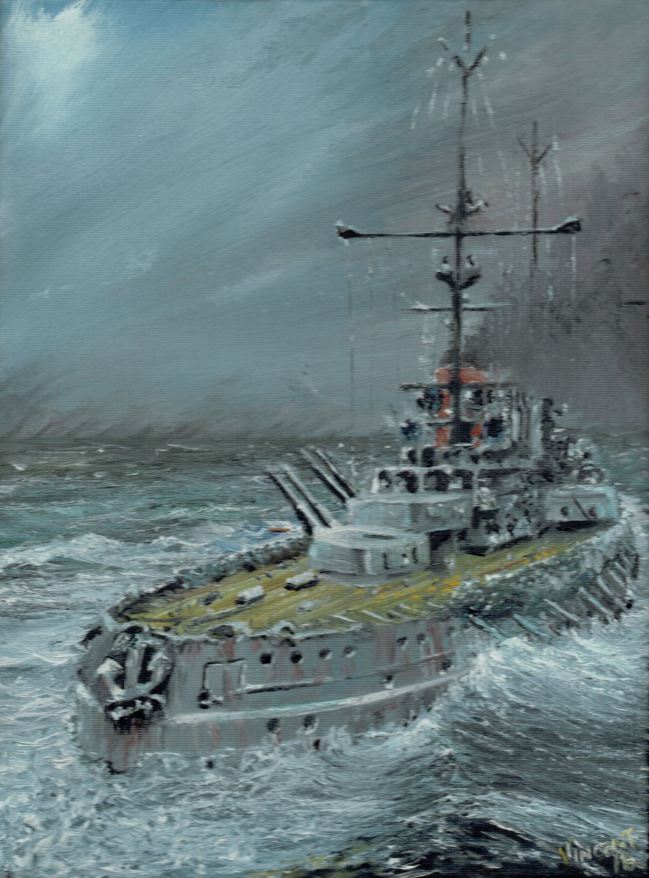 SMS Friedrich der Grosse Jütlandban 1916, 2016, (olaj, vászon tábla) alkotó: Vincent Alexander Booth