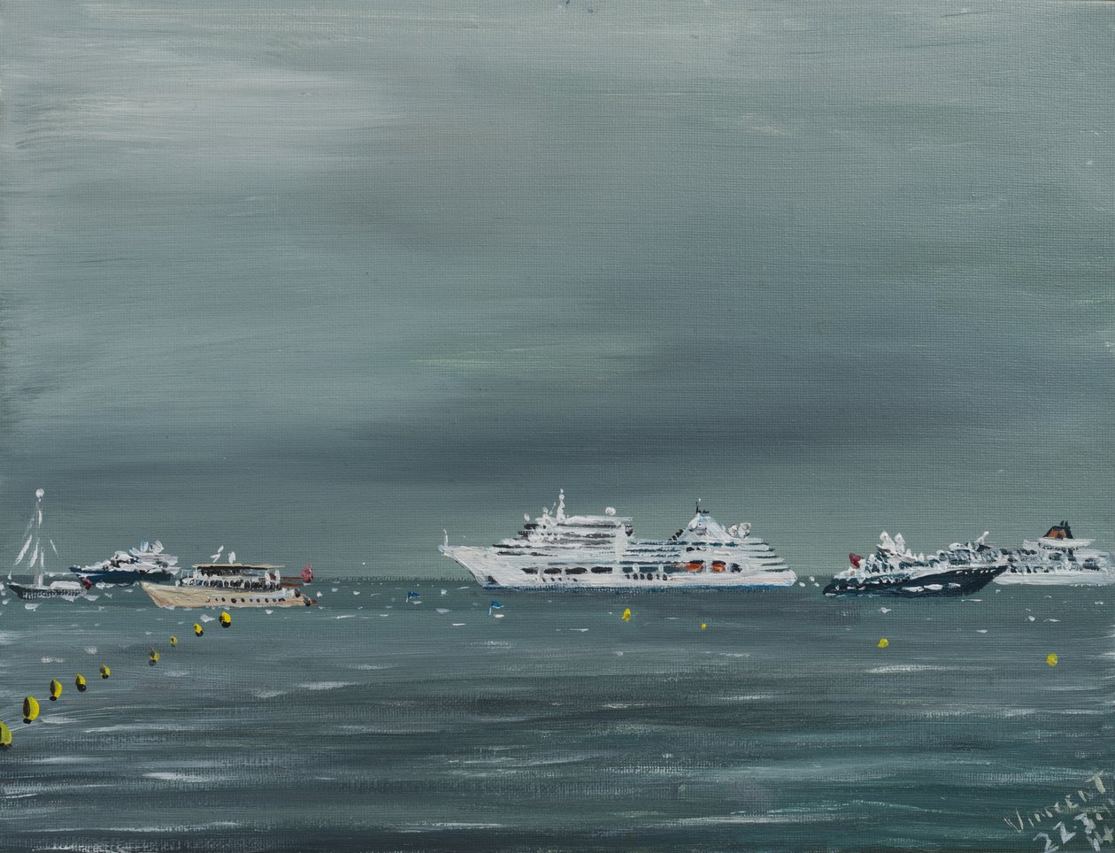 Hajók és csónakok Cannes-ban, 2014 (akril, vászon táblán) alkotó: Vincent Alexander Booth