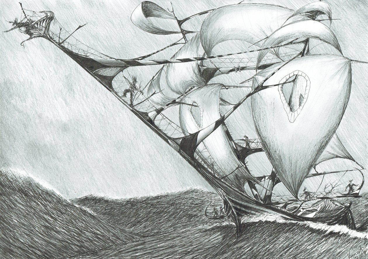Storm Creators Kaszpi-tenger, 2017, (tinta papírra) alkotó: Vincent Alexander Booth