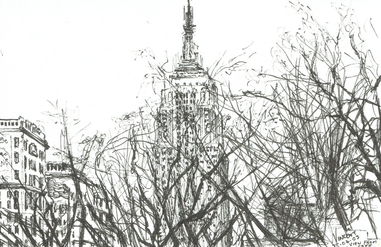 Kilátás a kávézóból, New York, 2003 (Tinta papíron) alkotó: Vincent Alexander Booth