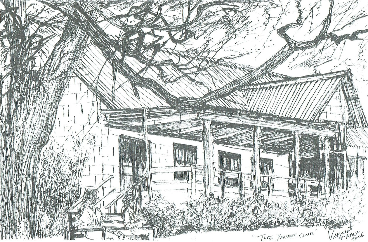 Yacht klub a Naivasha-tónál;Kenya; 2006; (tinta papíron) alkotó: Vincent Alexander Booth