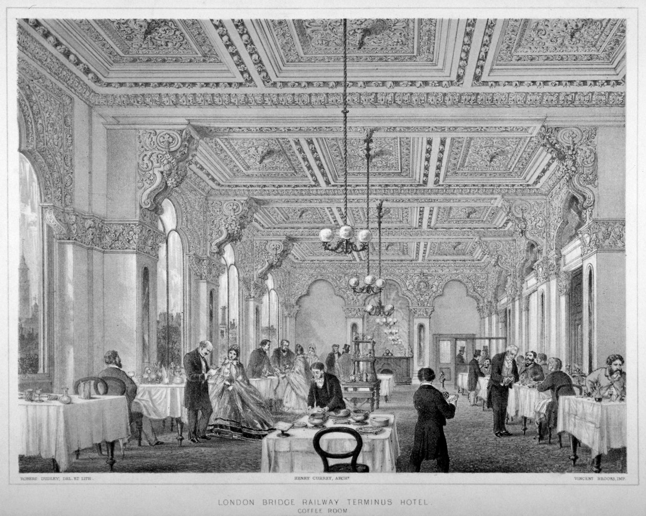 A kávézó a London Bridge Railway Terminus Hotelben, Bermondsey, London, 1860. alkotó: Vincent Brooks