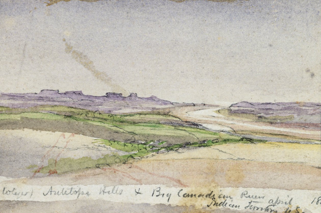 Antilop-hegyek és a nagy kanadai folyó, 1869 (akvarell papíron) alkotó: Vincent Colyer