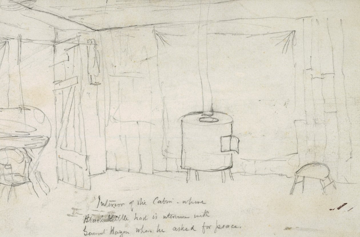 A kabin belseje, ahol Fekete Kettle Hazen tábornokkal volt ideiglenes, amikor békét kért, 1869-71 alkotó: Vincent Colyer