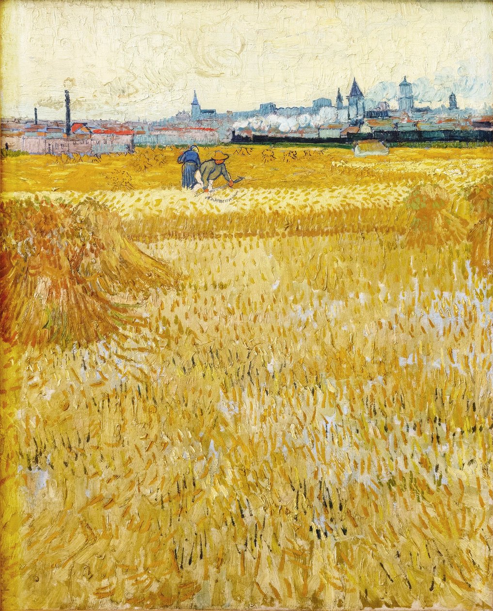 Arles: Kilátás a búzamezőkről Az aratógépek, 1888. alkotó: Vincent van Gogh