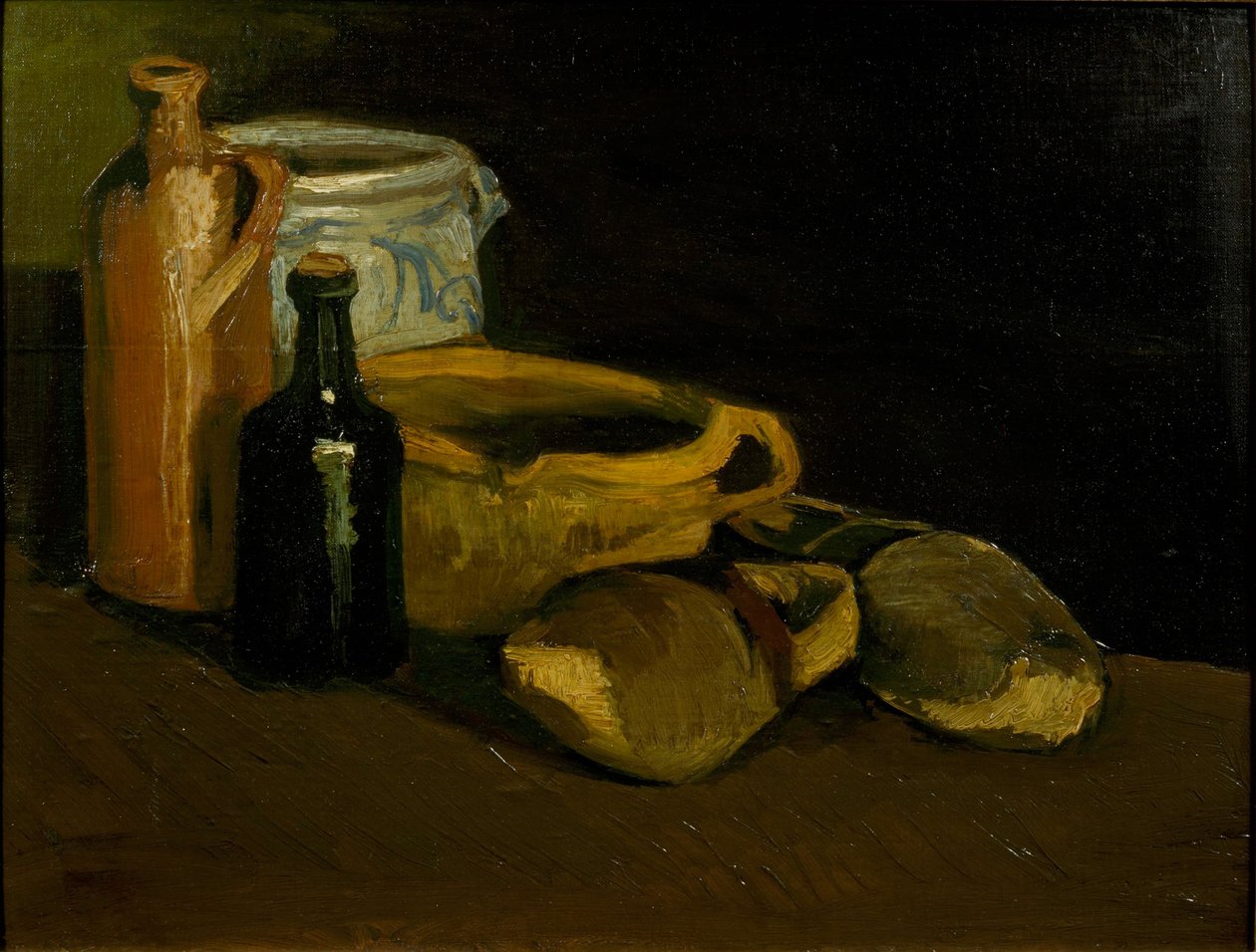 Csendélet fapapucsokkal és cserepekkel, 1884. alkotó: Vincent van Gogh