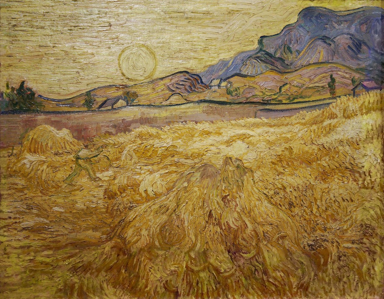 Búzamező aratóval és nappal, 1889. alkotó: Vincent van Gogh