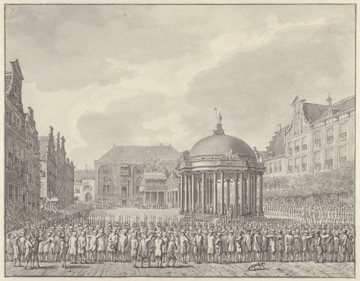 Esküt tett a haarlemi Grote Markt-ra vonatkozó kormányrendeletekre, 1787. szeptember 5-én alkotó: Vincent Jansz. van der Vinne (signed by artist)