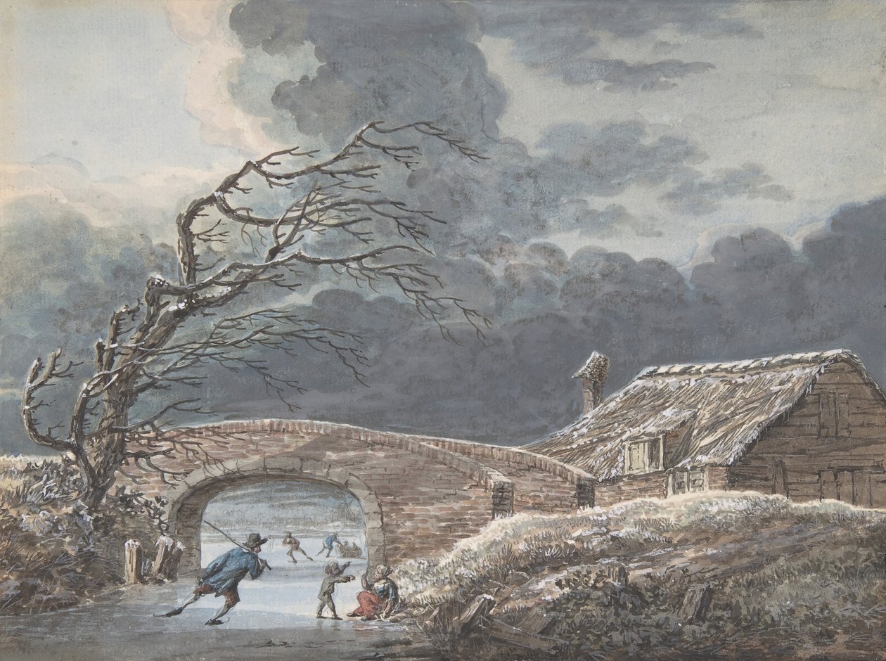Téli táj korcsolyázókkal a befagyott csatornán, n.d. alkotó: Vincent Jansz. van der Vinne