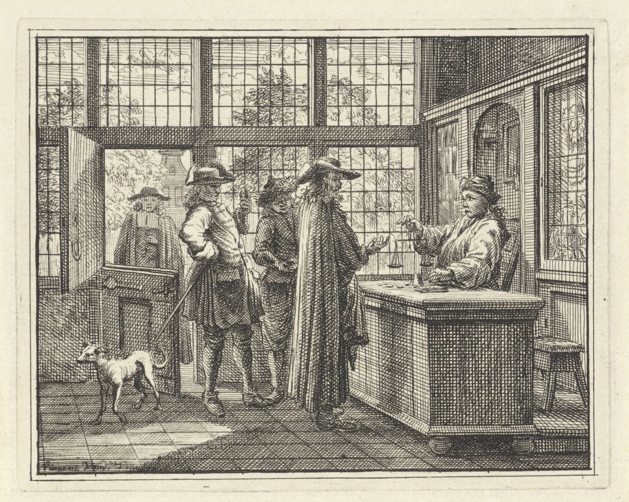 Belső arany mérleggel és ügyfelekkel alkotó: Vincent Laurensz. van der Vinne (II)