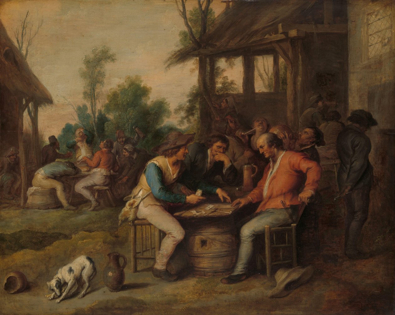 Két férfi a kártyákon kívül egy vidéki fogadóban alkotó: Vincent Malò (II) (attributed to)