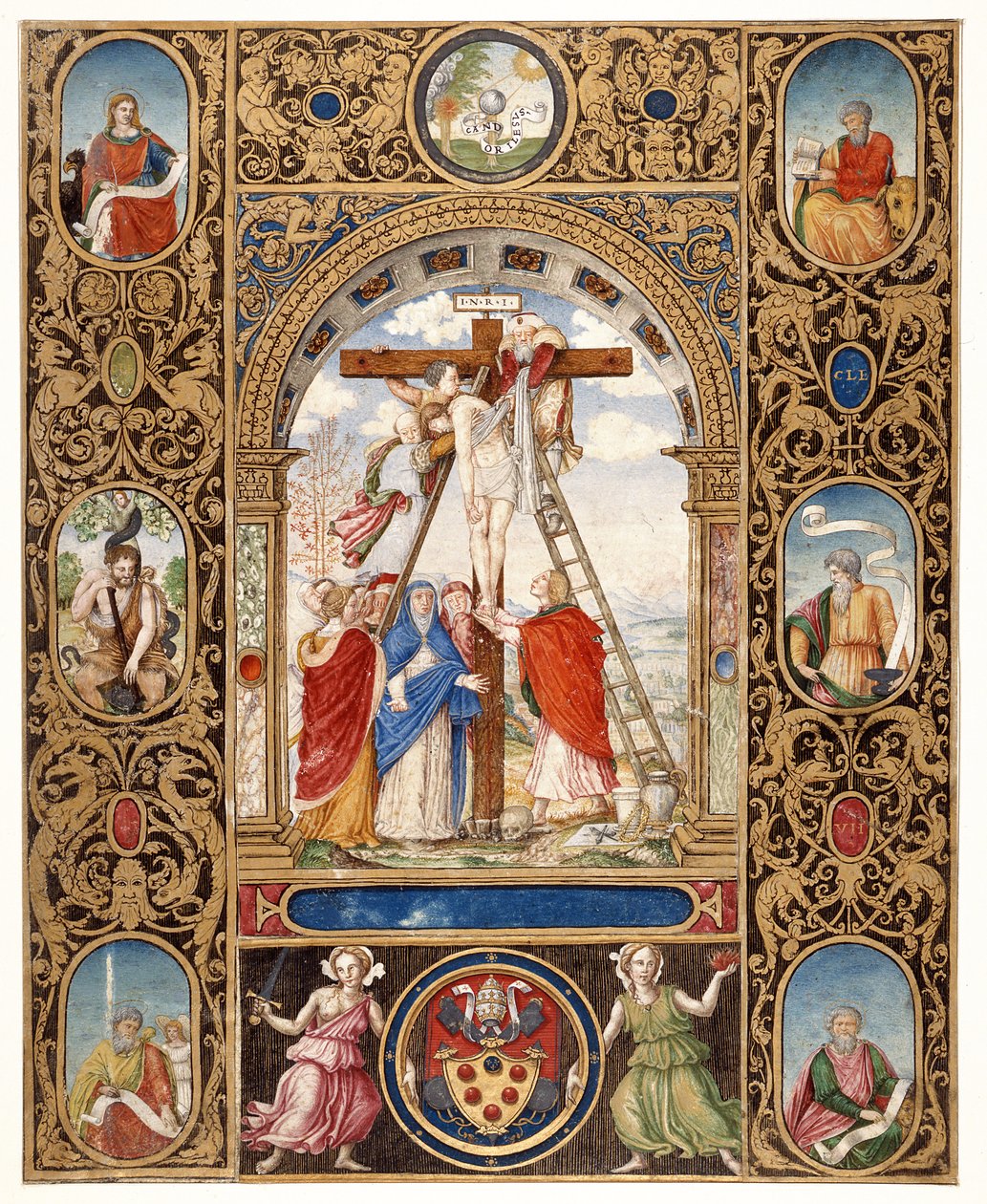 Marlay Vágás IT.34: A lerakódás a keresztről és a határtöredékek VII. Kelemen pápa misekönyvéből, 1523 után (pergamen) alkotó: Vincent Raymond