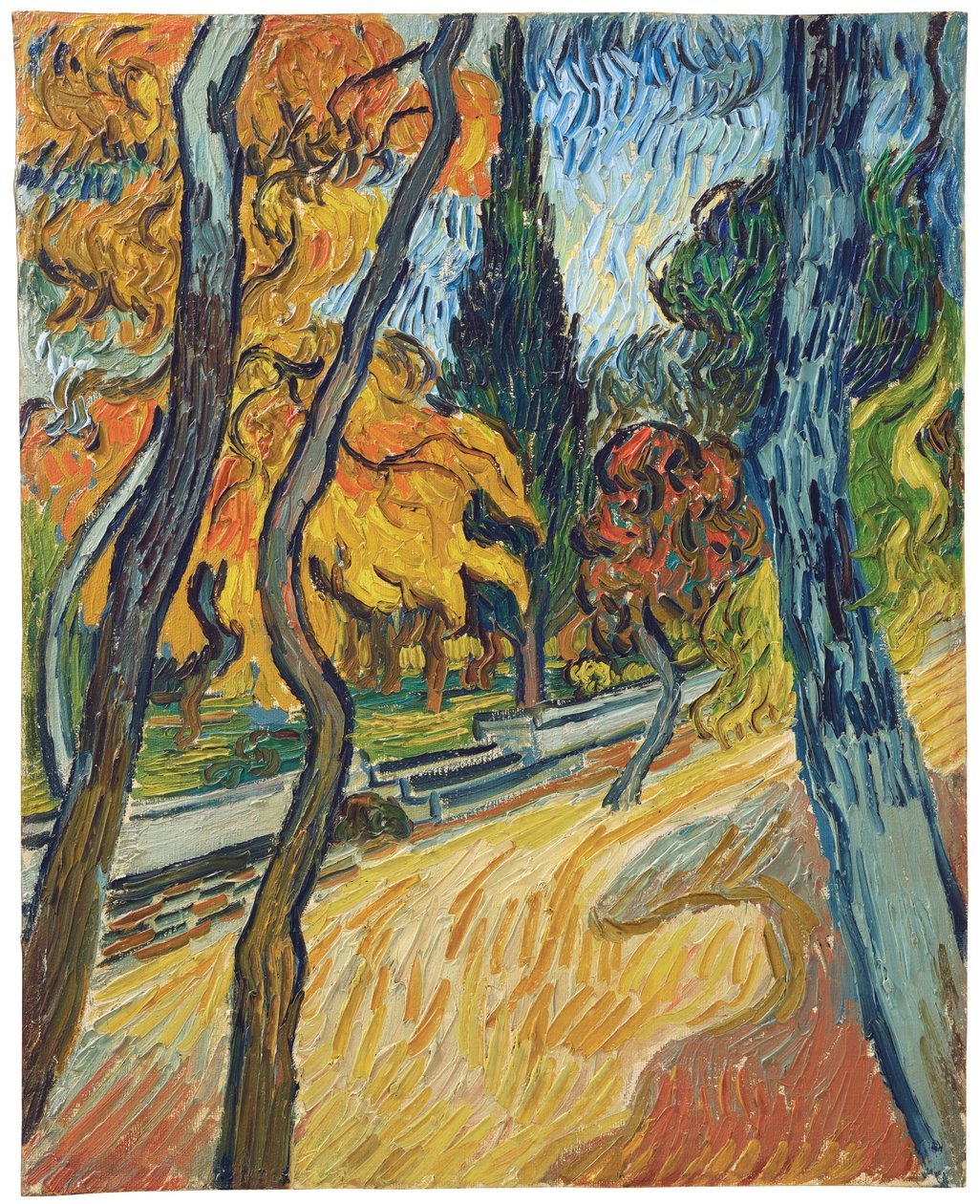 Fák a menedékház kertjében, 1889 alkotó: Vincent van Gogh